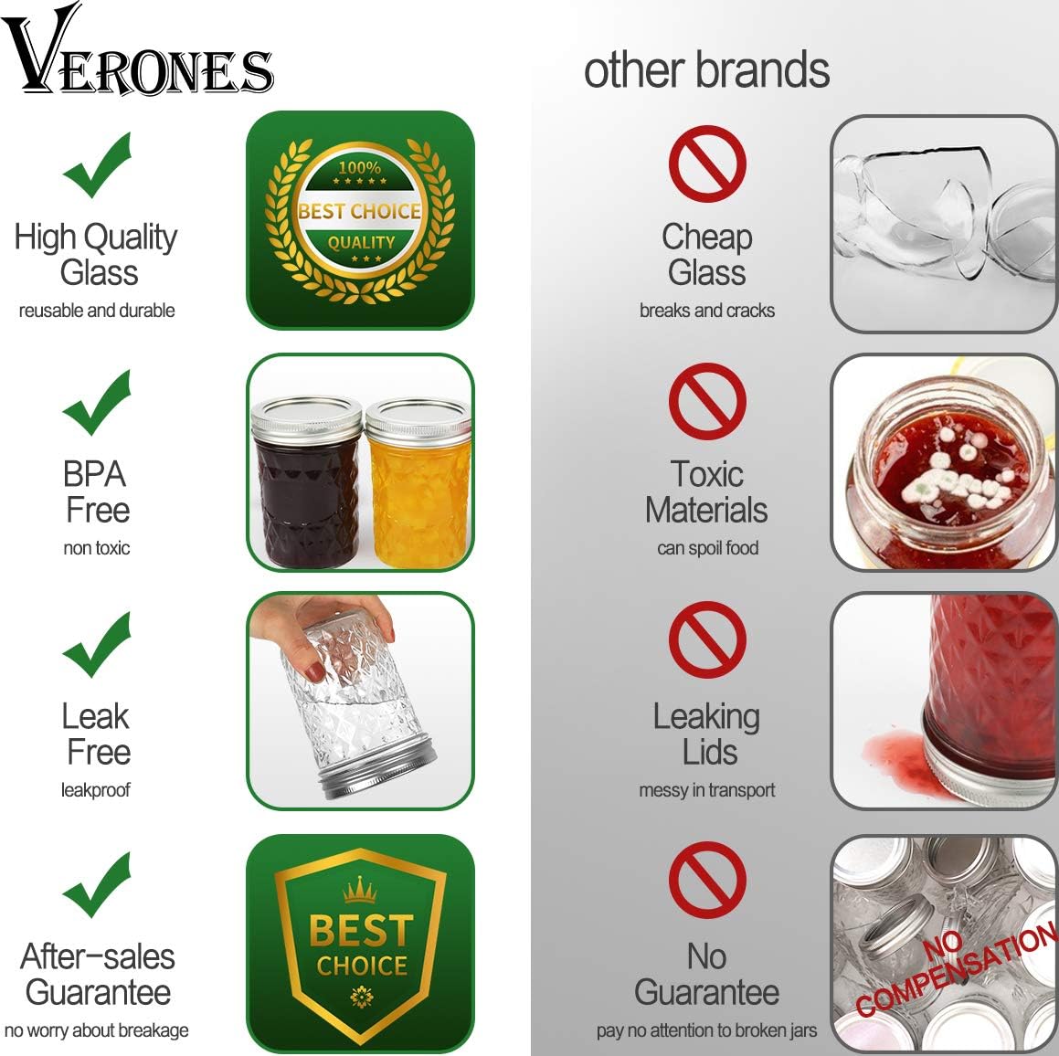 VERONES Wide Mouth Mason Jars 16oz, 9 Pack 16 oz Wide Mouth Mason Jars with Lids and Bands, Ideal for Jam, Honey, Wedding Favors, Shower Favors