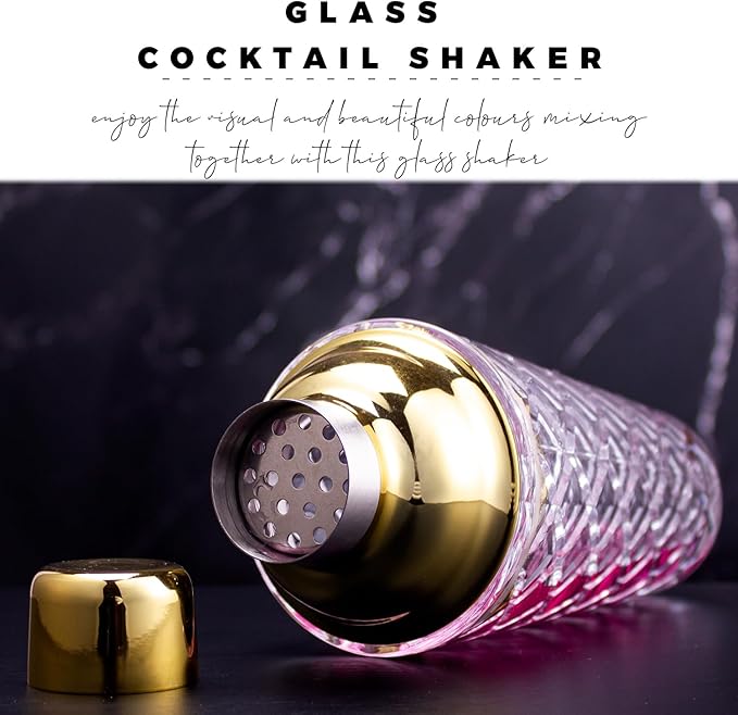 Glass Cocktail Shaker 14.2oz, Martini Shaker, Drink Shaker, Perfect for Handcrafted Cocktails, Martinis (Silver)