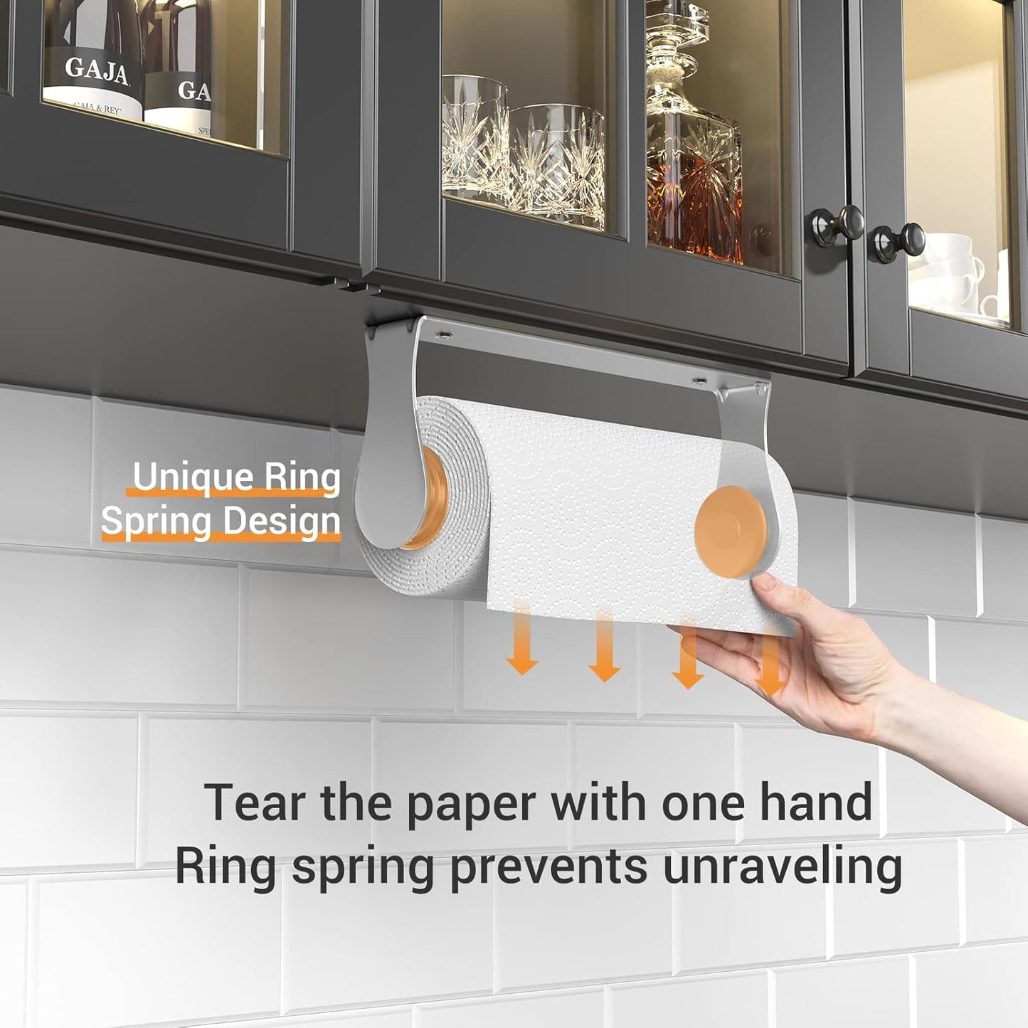 Paper Towel Holder Under Cabinet, Wall Mount, One-Handed Tear, Stainless Steel, Silver, Paper Roll Holder for Kitchen Bathroom Farmhouse Essentials Decor Accessories