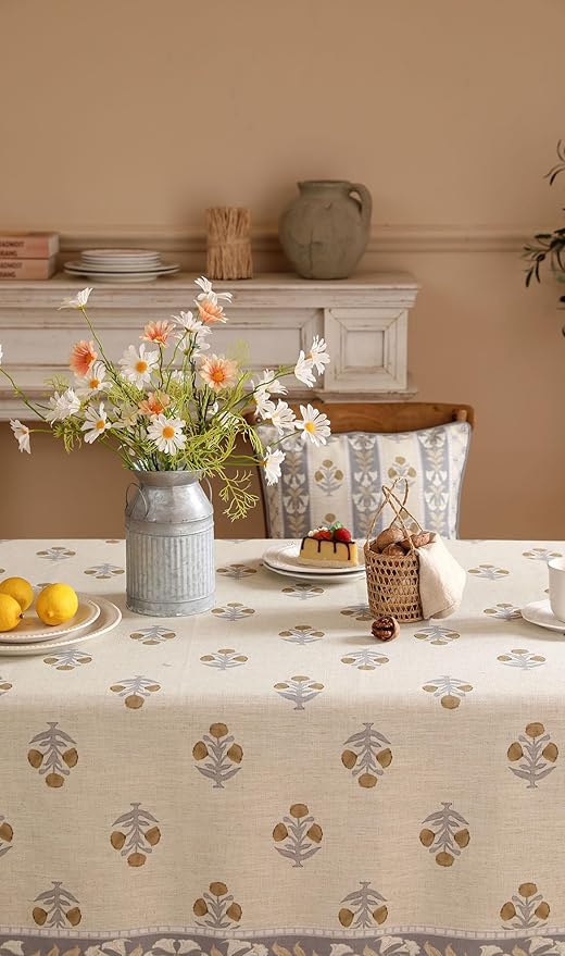 patdrea Designer Beige Extra Long Tablecloth for Rectangle Table,Elegant Linen Floral Pattern French Table Cloth,Decor Cover Cloth for Kitchen Dining Christmas,Thanksgiving,63"x110"-Istana a