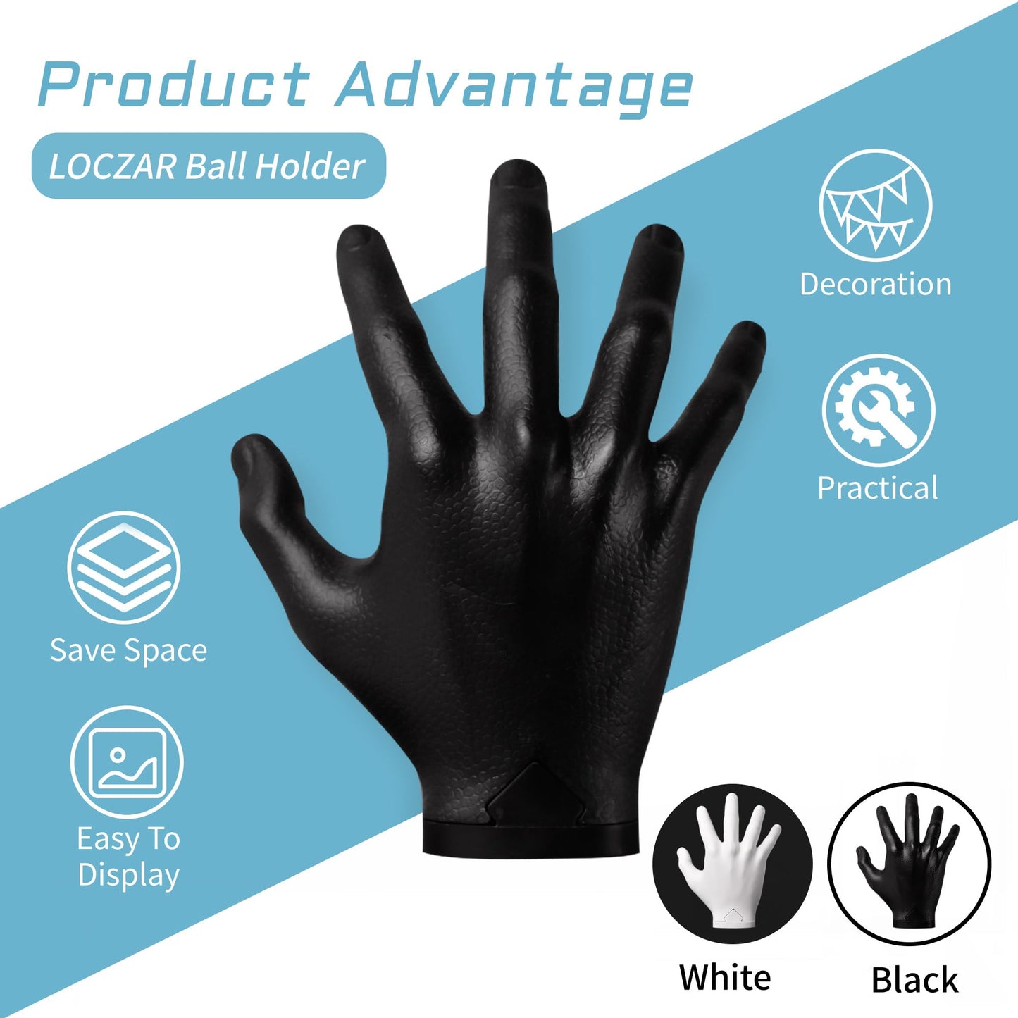 Basketball Holder, Hand Sculpture Ball Holder Wall Mount Art Decor Stand Basketball Storage Rack Organizer Display Case Man Cave for Football Soccer Gifts for Him Men Boys Gamers (White Ball Holder)