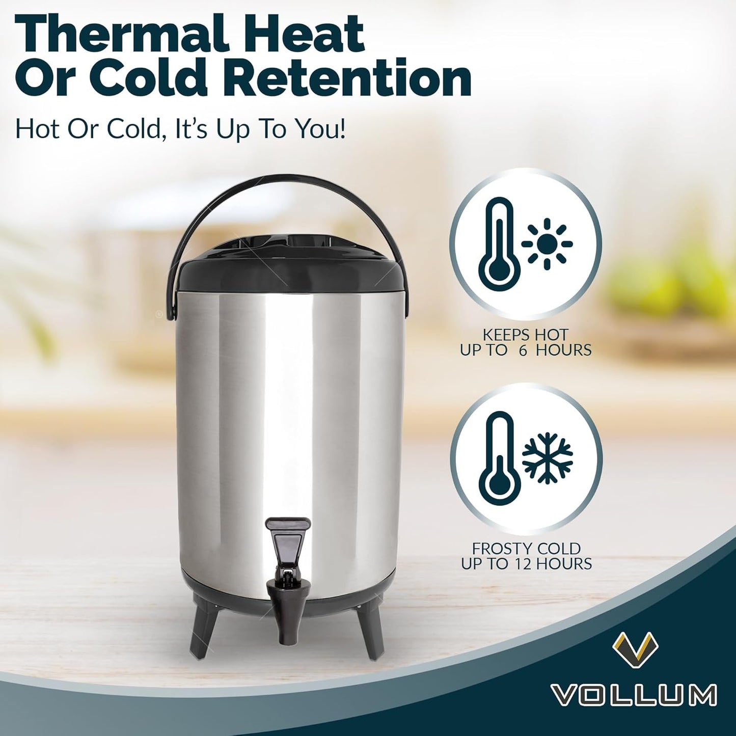 Stainless Steel Insulated Beverage Dispenser – Insulated Thermal Hot and Cold Coffee Carafe – 10 Liter Drink Dispenser with Spigot for Hot Water, Tea & Coffee, Cold Milk, Juice & More BLACK