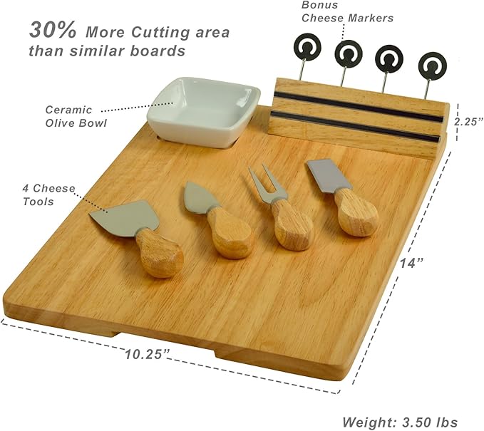 NCAA Georgia Tech Officially Licensed Yellow Jackets Bamboo Cheese/Charcuterie Board with Ceramic Bowl, Knife Set & cheese Markers