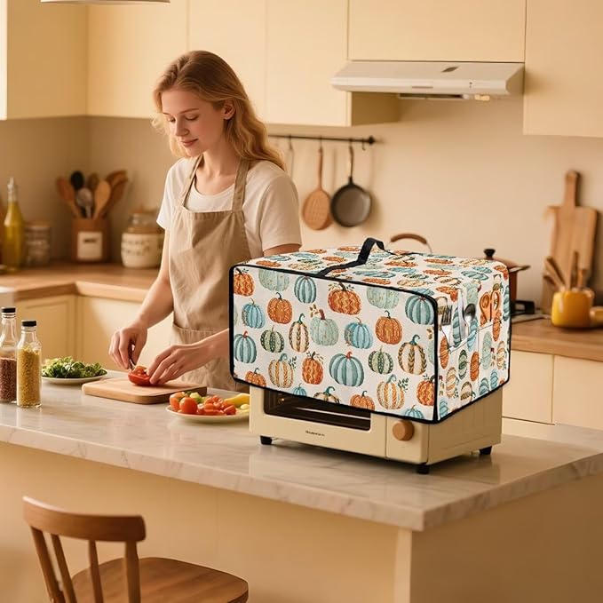 Toaster Oven Dust Cover Dustproof Smart Oven Air Fryer Microwave Cover with Side Pockets, Electric Appliance Protector for Kitchen, M, Pumpkin Pattern