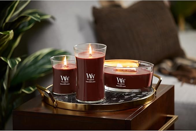 WoodWick Smoked Walnut & Maple Holiday Candle Gifts for Women and Men, 9.7 oz Medium Hourglass Candle with Crackling Wick