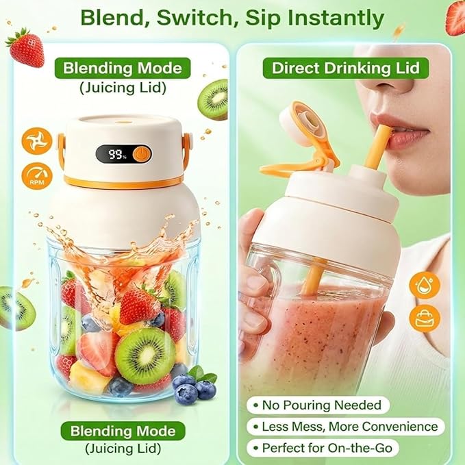 Portable Electric Juicer Cup with Zero Cord Hassle, Fresh Juicer Portable Blender with Digital Display, Leakproof USB-C Rechargeable Personal Blender for Home, Travel, Easy Clean (2a,1000ml)
