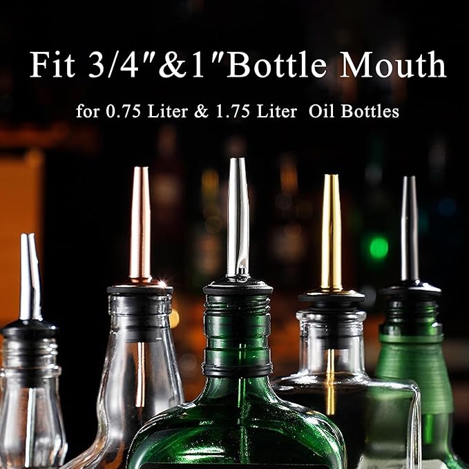 24-Pack Liquor Bottle Pourers with Adapters, Liquor Pour Spout Adapters set for for Large Olive Oil Bottles and Liquor Bottles - Up to 1 Inch/25mm Neck Converts Spout into a Large Pour Spout Silver