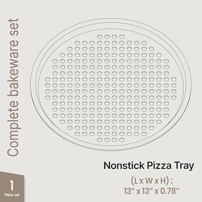 Bakken Pizza Baking Pan - Round Perforated Carbon Steel Pan with Non-Stick Marble Coating, Oversized Silicone Handle, Dishwasher Safe, High-Temperature Resistant, Durable & Easy Cleanup White, 1 Pack