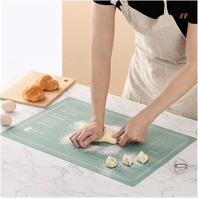 Silicone Measuring Kneading Pad Set Household Rolling Pin Dough Large Thick Non-slip Non-stick Bottom Baking Tool(Three piece set gree)