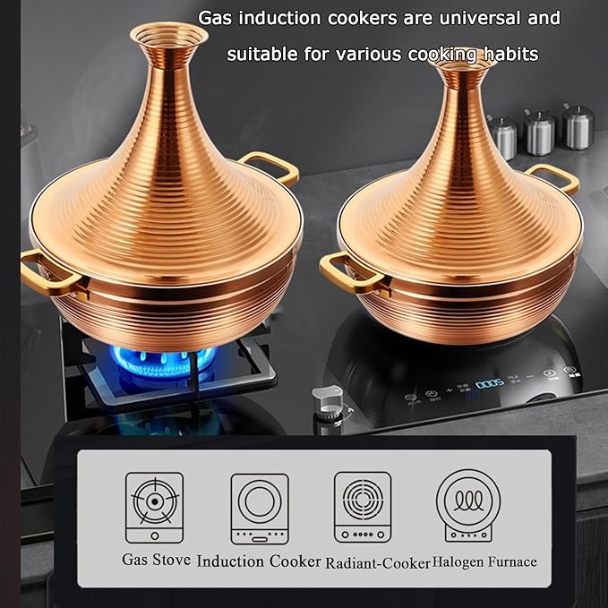 Stainless Steel Moroccan Tagine Pot, Large Moroccan Tajine Casserole with Cone-Shaped Lid, Non Stick Tagine Cooking Pot with 2 Handles(26cm/10.2in, Silver)