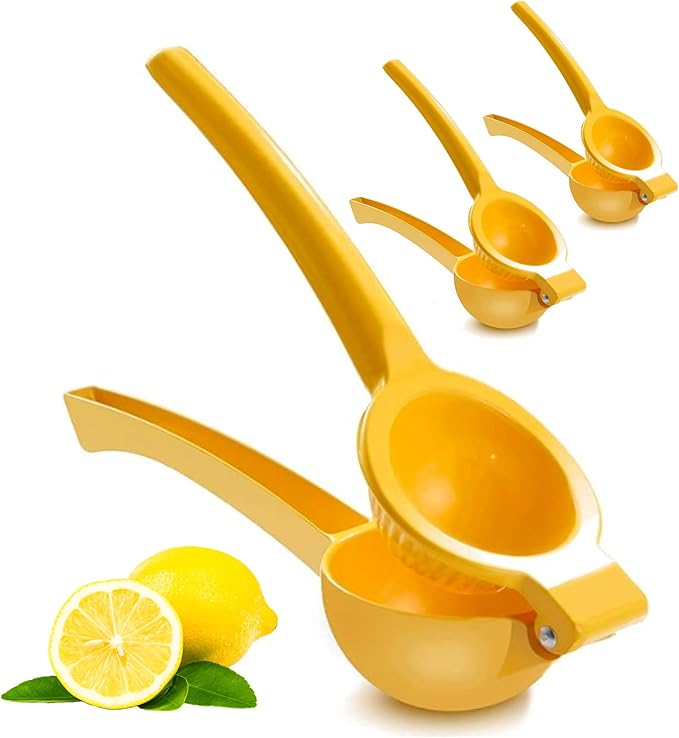 EcoQuality Heavy Duty Handheld Yellow Citrus Juice Squeezer Premium Lemon, Lime & Orange Press for Maximum Extraction Easy to Use, Durable and Rust Resistant Metal Manual Juicer (12)