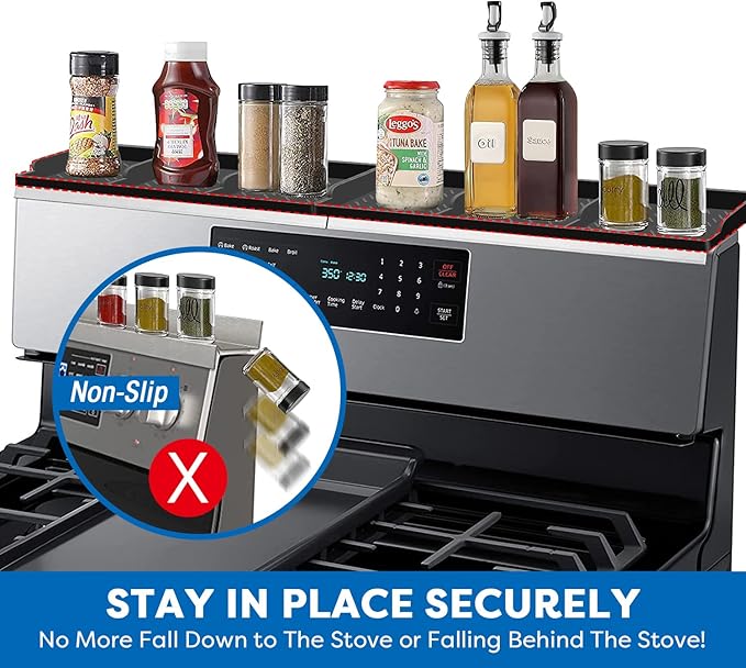 Hydream Stove Top for Silicone Shelf,30 Inch Magnetic Shelf Over the Stove Spice Rack,Kitchen Organizer Magnet Above Stovetop Back of Flat Storage Suctioned-Black