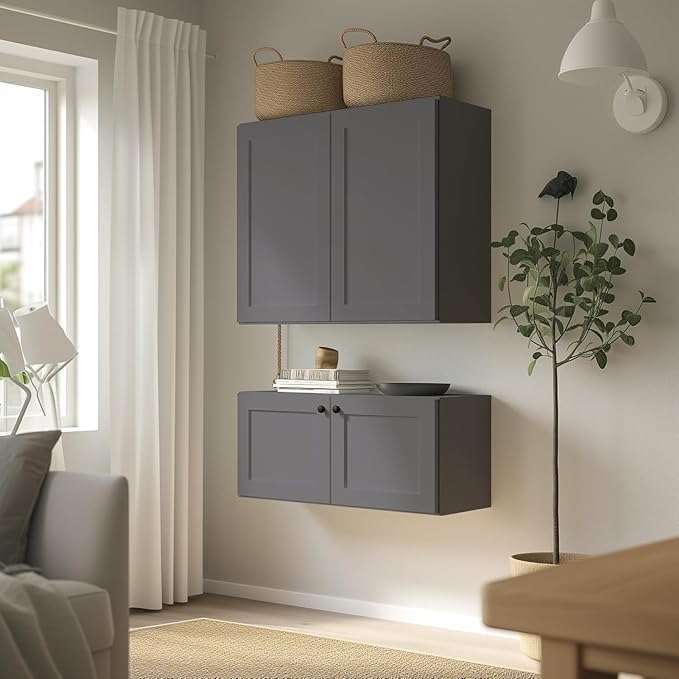 Wall-Mounted Cabinet – Solid Wood Shaker Style Medicine Cabinet with Adjustable Shelves & Soft-Close Doors for Bathroom, Kitchen, and Office Storage (Pebble Gray, 27" W x 12" D x 30" H)