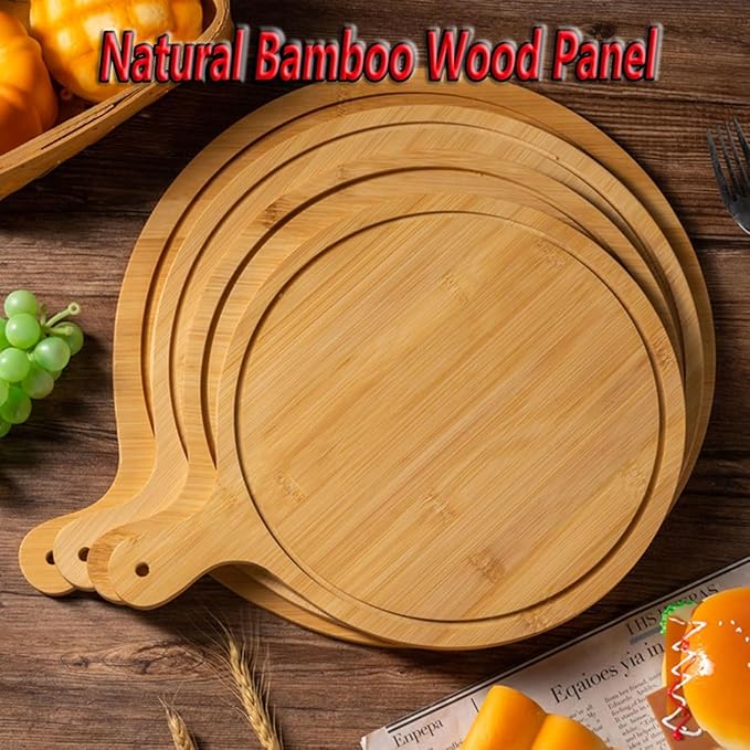 6 Pack Pizza Board Set – Premium Wooden Pizza Plates for Serving & Cutting, Round Bamboo Pizza Plate with Handle, Durable & Lightweight for Home & Restaurant (Up to 13 Inches),10inch