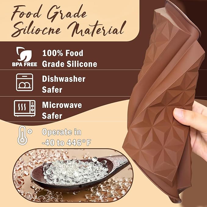 HKNMTT Chocolate Bar Mold Silicone, Large Stuffed Dubai Pistachio Deep Bar Moulds Kit 0.85 Inch Thick Big, Ideal for Homemade Making Candy Bar Bpa Free DIY Diamond Grid