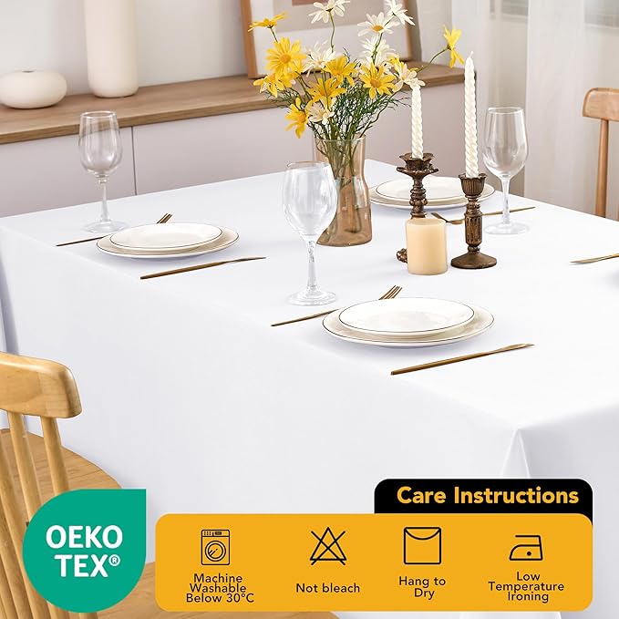 10-Pack White Tablecloths for Rectangle Tables, 60 x 120 Inches, Stain-Resistant Polyester Fabric for 6 Foot Tables - Washable Table Covers for Weddings, Banquets, Birthday, Parties, Events
