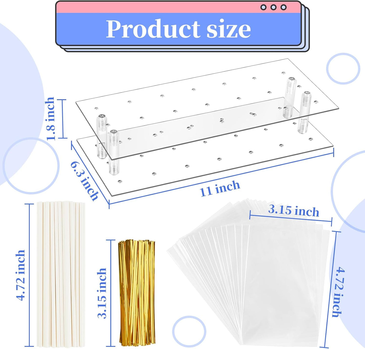 Kucoele Cake Pop Mold Set, Including 21 Hole Clear Acrylic Lollipop Display Stand Holder, 20 Cavity Blue Silicone Cake Pop Mold, Cake Pop Sticks Treats Bags and Twist Ties
