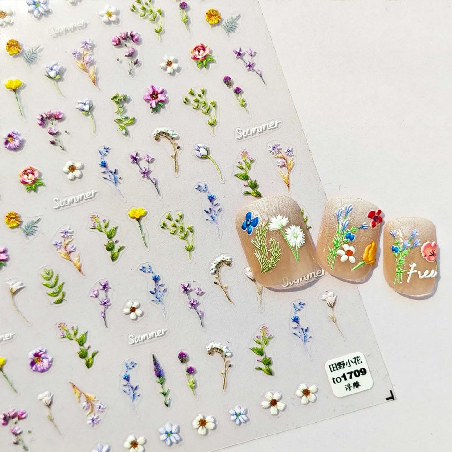 5D Embossed Flower Nail Stickers for Nail Art - Flower Nail Art Stickers Spring Summer Floral Leaf Plant Nail Decals Self-Adhesive Nail Supplies Manicure Sliders Flowers Sticker for Women Girls DIY