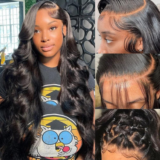 Pizazz 13x6 HD Transparent Lace Front Wigs Human hair Pre Plucked 180 Density Brazilian Body Wave Frontal Wigs Human Hair with Baby Hair Natural Hairline Natural Black Color 20 Inch