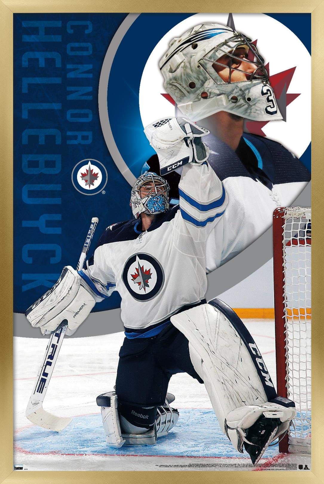 Trends International NHL Winnipeg Jets-Connor Hellebuyck 20 Wall Poster, 14.725" x 22.375", Gold Framed Version