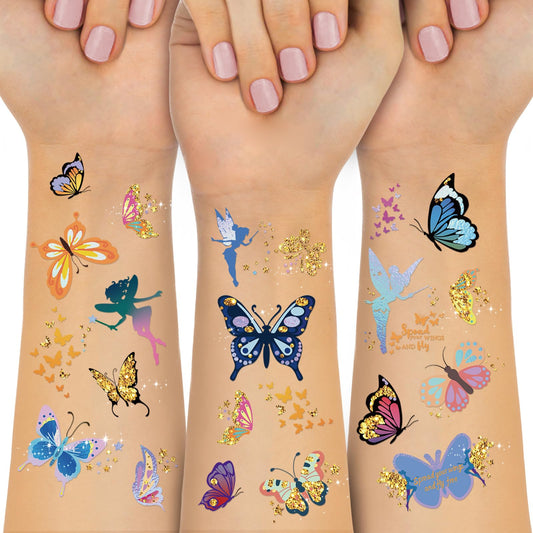 Waterproof Temporary Tattoos - 92pcs Butterfly Groovy Fake Tattoo for Kids, Stickers Party Favor Supplies Make Up Decoration, Festival Arts and Crafts Accessories Kits for Women Girls