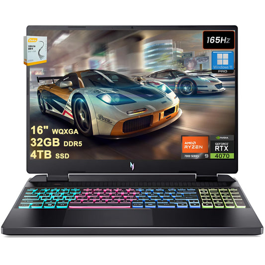 acer Nitro 16 Gaming Laptop | 16" WQXGA 2560x1600 165Hz | AMD Zen 4 Octa-core Ryzen 9 7940HS Up to 10 Tops (>i9-12900H) | 32GB DDR5 4TB SSD | GeForce RTX 4070 | RGB Backlit Win11Pro w/DLCA Accessory