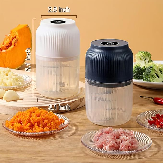 Household Electric Garlic Crusher, Rechargeable Mini Food Chopper with Stainless Steel Blades,One-Touch Portable Electric Garlic Mincer for Onion Ginger Chili,Small Food Processor for Kitchen (Blue)