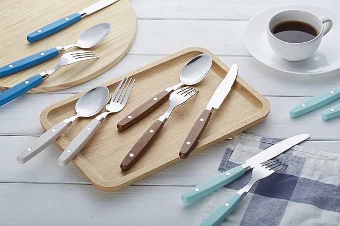 ANNOVA Silverware Set, Retro/Rivet Colorful Stainless Steel Tableware Kitchen Flatware Set Utensils, Includes Dinner Knives, Forks, Spoons, Salad Forks & Dessert Spoons (Gray, 20 Pieces)