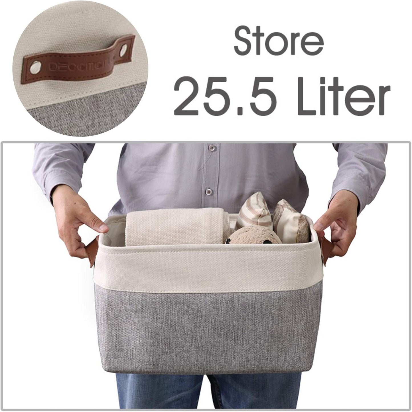 DECOMOMO Storage Baskets for Shelves - Fabric Storage Bins, Linen Closet Organizers and Storage (Mixed Neutral, Large - 3 Pack)