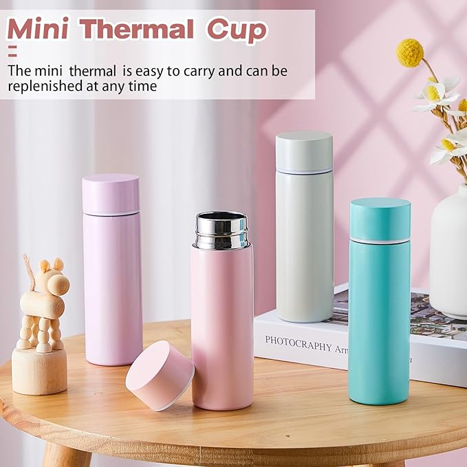 Irenare 5oz Mini Water Bottle Mini Insulated Stainless Steel Bottle Purse Water Bottle Cute Leak Proof Flask Keeps Drink Cold and Hot for Purse Women(White, Pink, Purple, Blue,4 Pieces)
