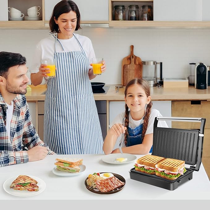 Panini Press Sandwich Maker, Aigostar 1000W Sandwich Press Grill with Non-Stick Coated Plates, Indicator Light, Locking Lid, Cool Touch Handle, Panini Maker Panini Press Grill Easy to Storage & Clean