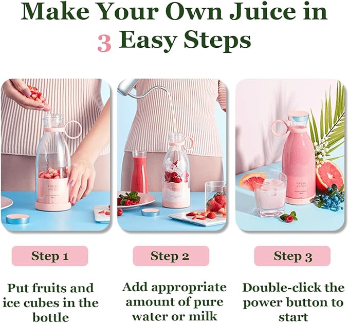 Upgraded Fresh Juice Blender Portable, Juicer Portable Blender Shake, 380ML USB/Magnetic Charging for Shakes and Smoothies, with Travel Cup and Lid (Black,Magnetic charging)