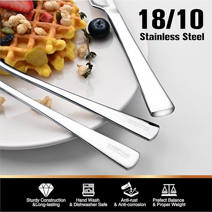KINGSTONE Silverware Set for 12, 65-Piece Forged 18/10 Stainless Steel Flatware Set, Mirror Finish Cutlery Set Dishwasher Safe for Home, Restaurant, Wedding, Party