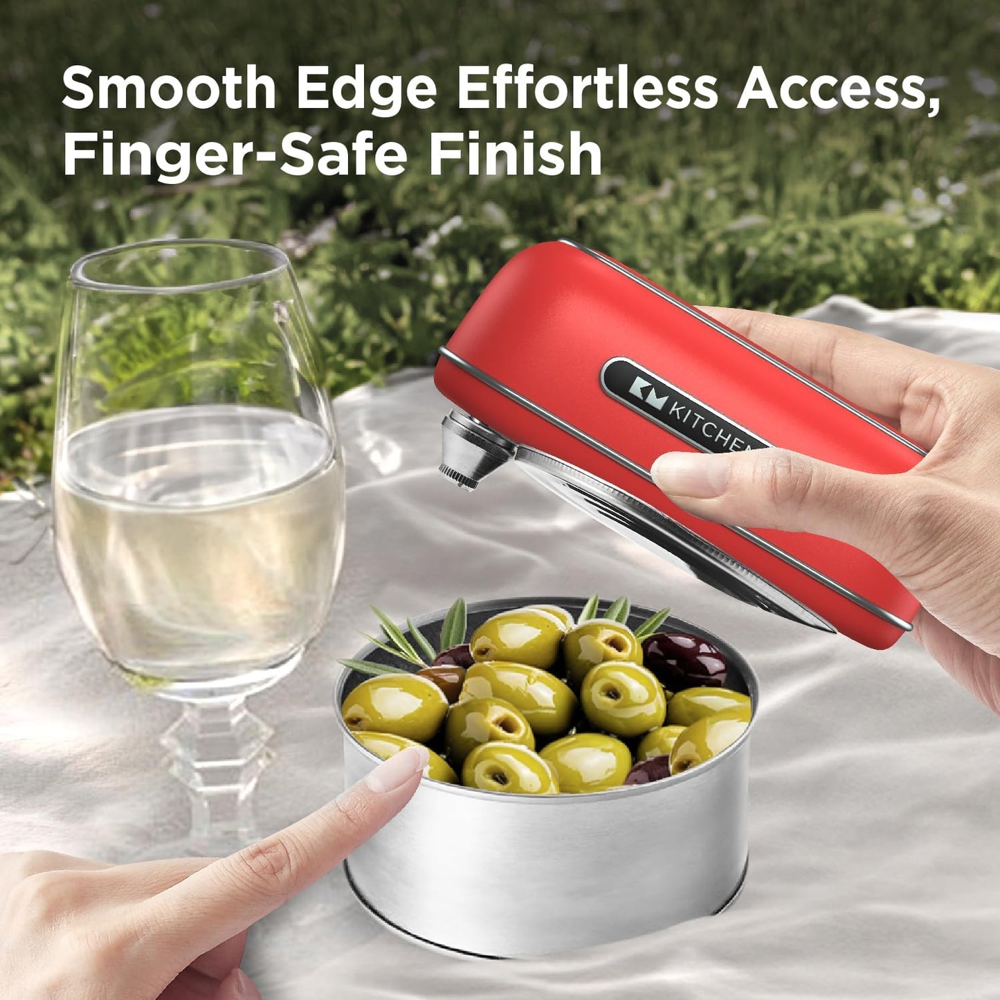 Kitchen Mama Orbit One Rechargeable Electric Can Opener: Hands-free, USB-C Charging, Automatic Stop, Smooth Edge, Safety, Blade for Large Cans, Heavy Duty, Soda Can and Pop Can, with Storage Box (Red)