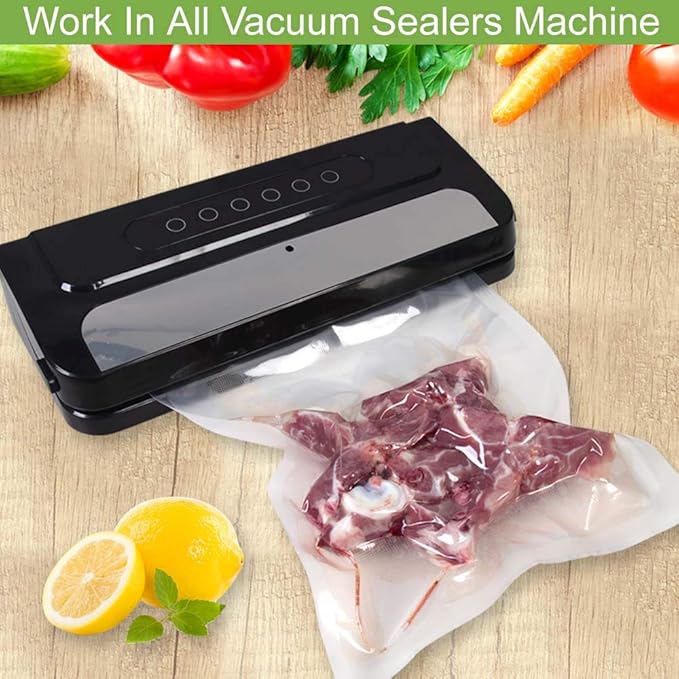 MakMeFre 100 Pint Size 6x10Inch Vacuum Freezer Sealer Bags for Food, BPA Free, Heavy Duty Commercial Grade, Sous Vide Vaccume Safe,Vaccume Seal Pre-Cut Bag
