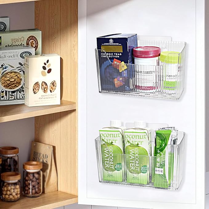 2 Pack Adhesive Cabinet Door Organizer Storage Caddy, Clear Lid Organizer Inside Cabinet Wall Mounted Pantry Door Caddy for Food Container Lid Kitchen Under Sink Basket (Clear)