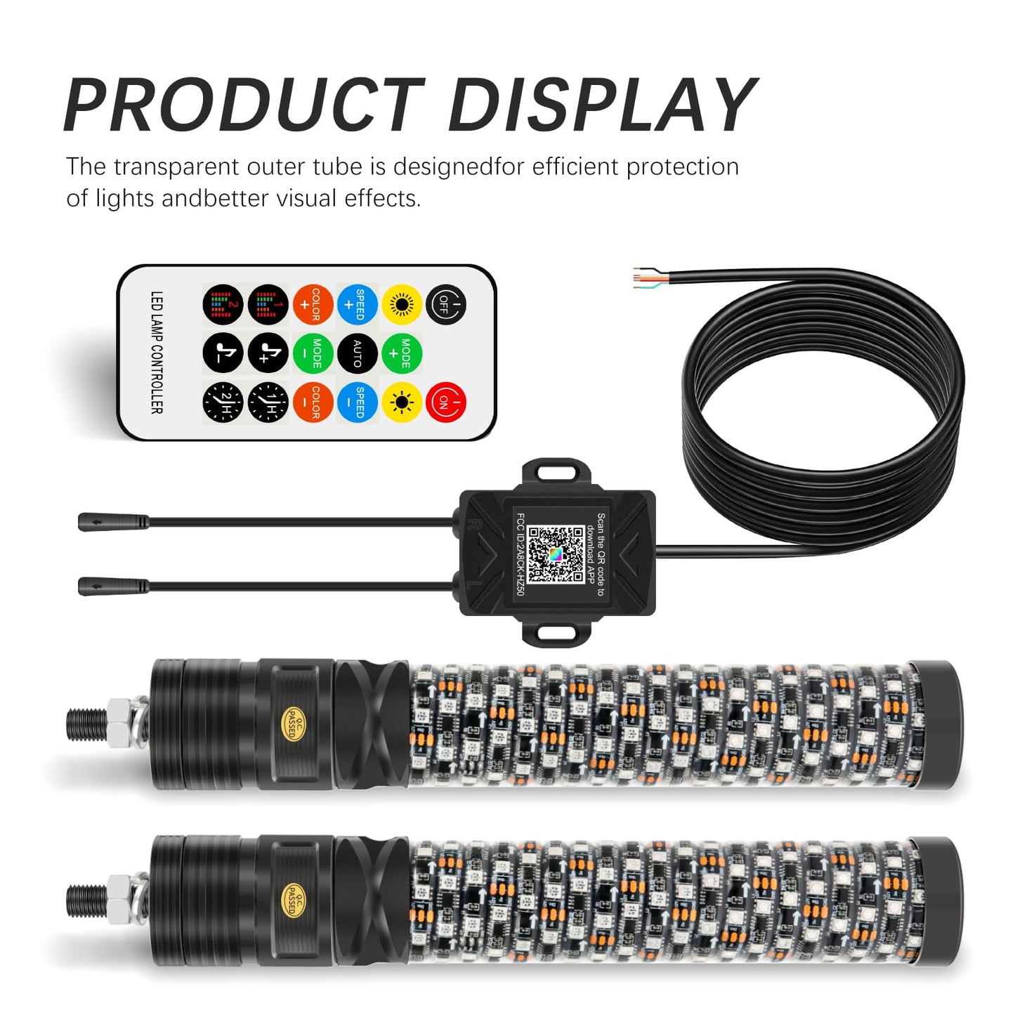 DREAMOTOR Whip Lights, 2Pcs 3FT Fat Spiral RGB LED Whip Lights for Side by Side with Wireless Remote and APP Control, RGB Chasing Lighted Antenna Whips for UTV ATV Truck Polaris Dune Buggy RZR Can-Am