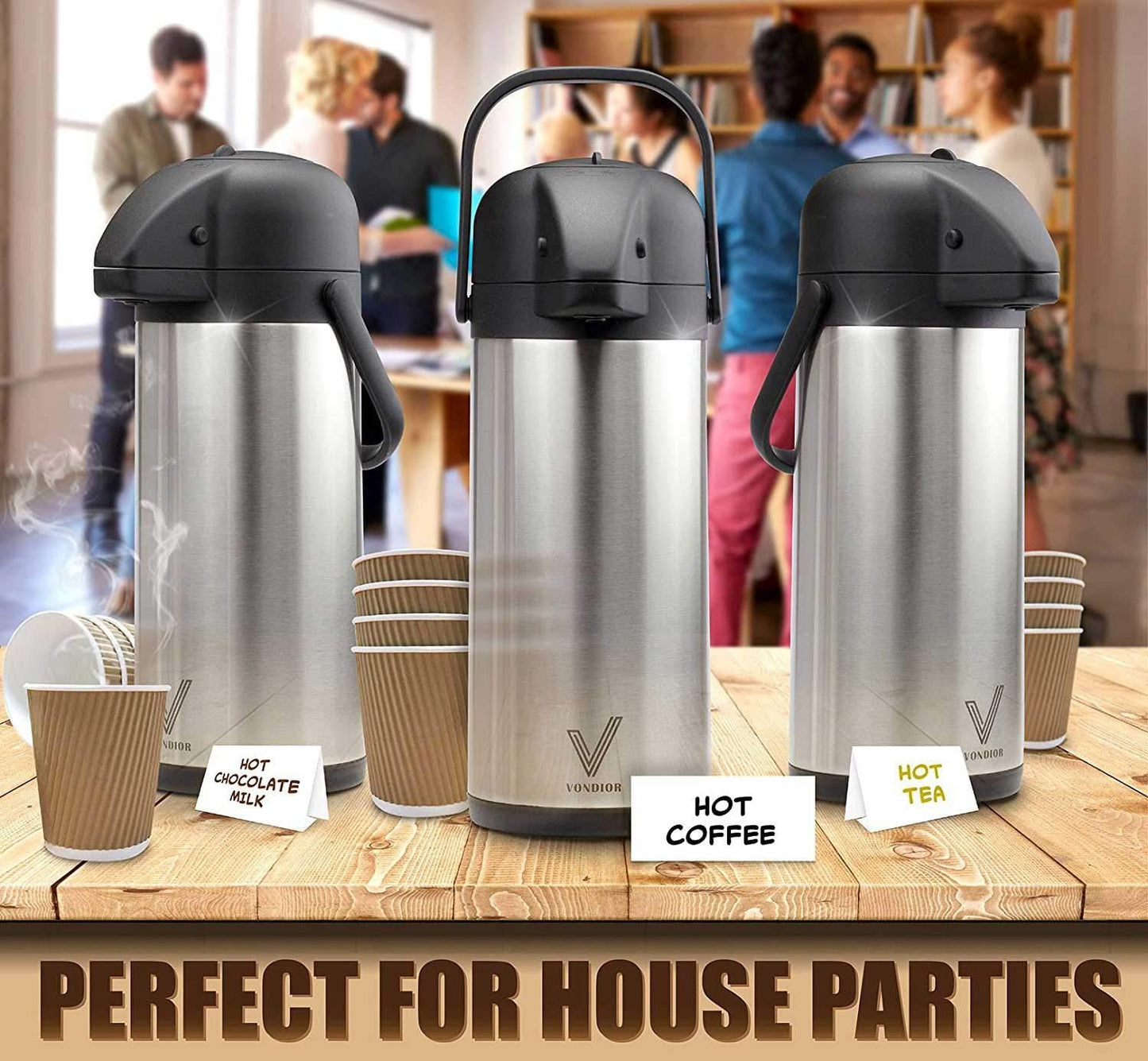 85 oz (2.5L) Airpot Coffee Carafe with Pump, Insulated Stainless Steel Coffee Dispenser, Coffee Carafes for Keeping Hot/Cold, Hot Beverage Dispenser for Party