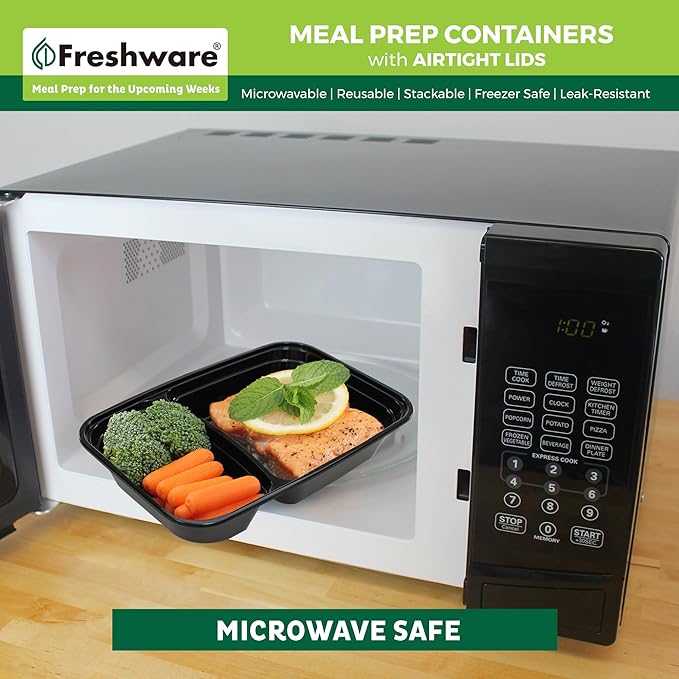 Freshware Meal Prep Containers [50 Pack] 2 Compartment with Lids, Food Storage Containers, Bento Box, BPA Free, Stackable, Microwave/Dishwasher/Freezer Safe (28 oz)