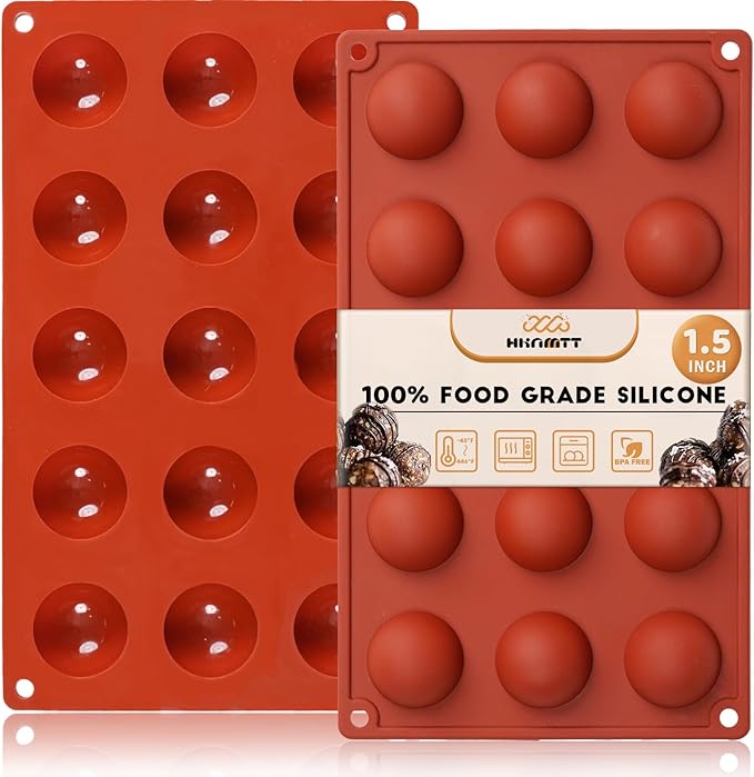 HKNMTT Silicone Semi-Sphere Molds 15 Cavities 2-Pack 1.5" for Chocolate Truffles Jelly Fat Bombs Gelatina, Small Baking Round Half Sphere Candy Moulds, Homemade Freeze Food Grade BPA Free Oven Safe