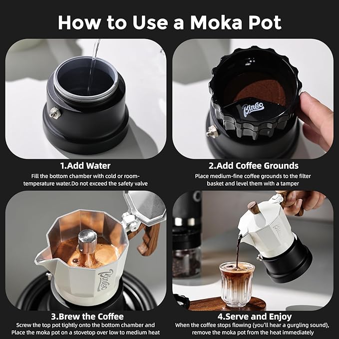 Bincoo Three Valve Espresso Maker Stovetop,Camping Moka Pot 2 Cup/120ML,Stove Top Espresso Italian Coffee Maker,Easy to Use