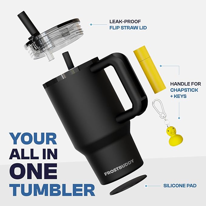 Frost Buddy Thicc Buddy - 16 oz Stainless Steel Vacuum Insulated Tumbler with Lid and Straw for Water - Travel Mug Cupholder Friendly - Gifts for Women Men Him Her (Royal)