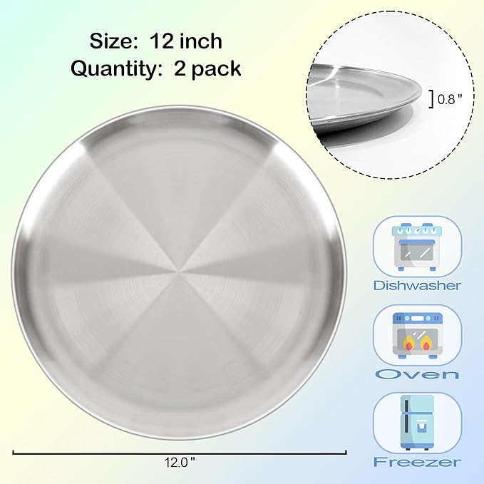 AWTBDP 12 Inch Pizza Pan for Oven Set of 2, Non-Stick Stainless Steel Pizza Pans, Sturdy Non-Toxic Round Pizza Tray for Cookie Pizza Pie Cake, Dishwasher Safe & Easy Clean