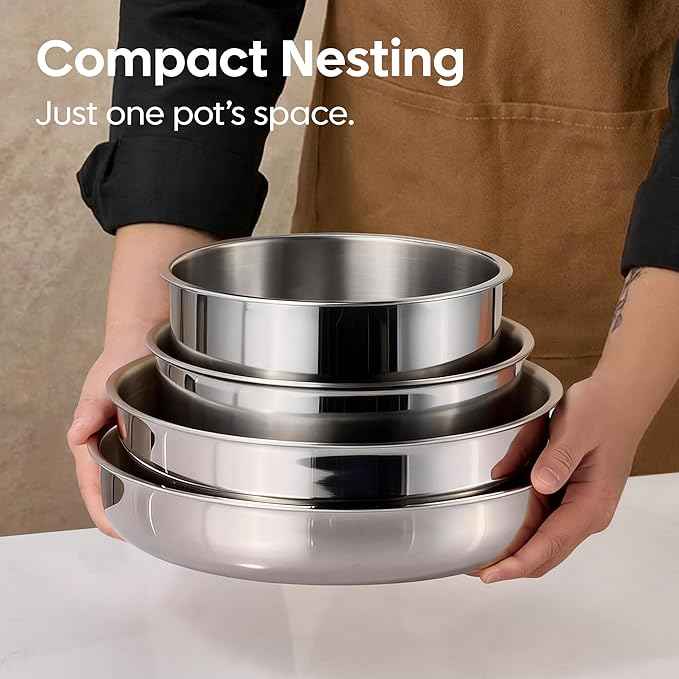 CAROTE 13 PCS Tri-Ply Stainless Steel Cookware Set with Detachable Handle, Pots and Pans Set, Induction Kitchen Cooking Sets, RV/Camping Cookware, Oven Safe