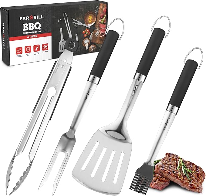 Grill Accessories Heavy Duty BBQ Set Gifts for Men/Women - Premium Stainless Steel Spatula, Fork, Brush & Tongs, Barbecue Utensils Tool Kit Gift for Grilling Lover Outdoor