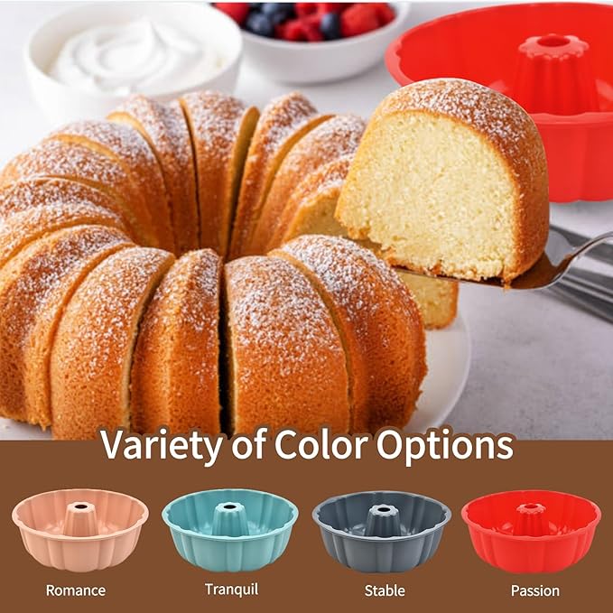 PADELE 2 Pack Silicone Cake Pan Nonstick,10 Inch, Silicone Cake Molds,Pound Cake Pan, Baking for Jello,Gelatin,Cake,Brownie and Bread (Grey+Blue)