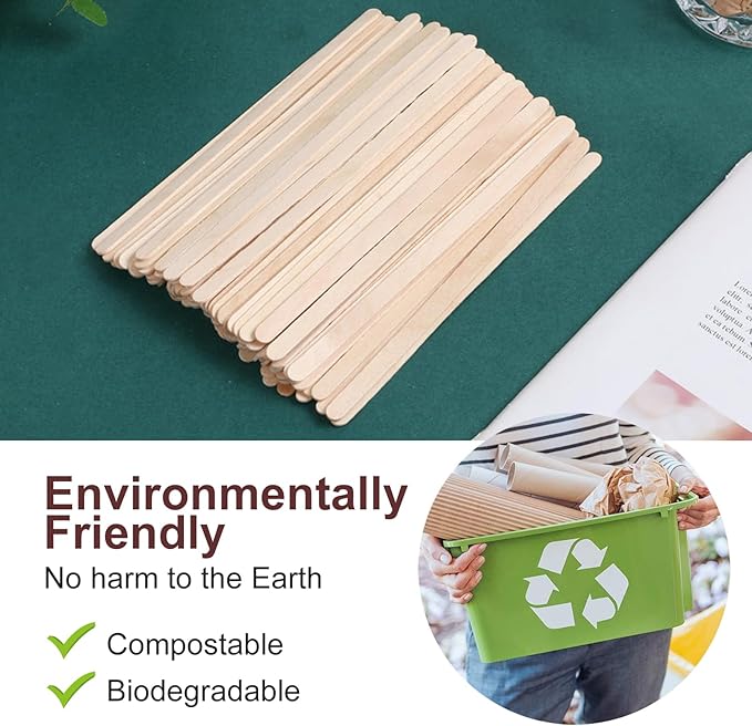 Wooden Coffee Stirrers Individually Wrapped 5.5" Coffee Stir Sticks 500 Pcs, Natural Birch Round End Thick Birch Wood Eco-Friendly Suitable for Coffee, Cocktail and Hot Drinks