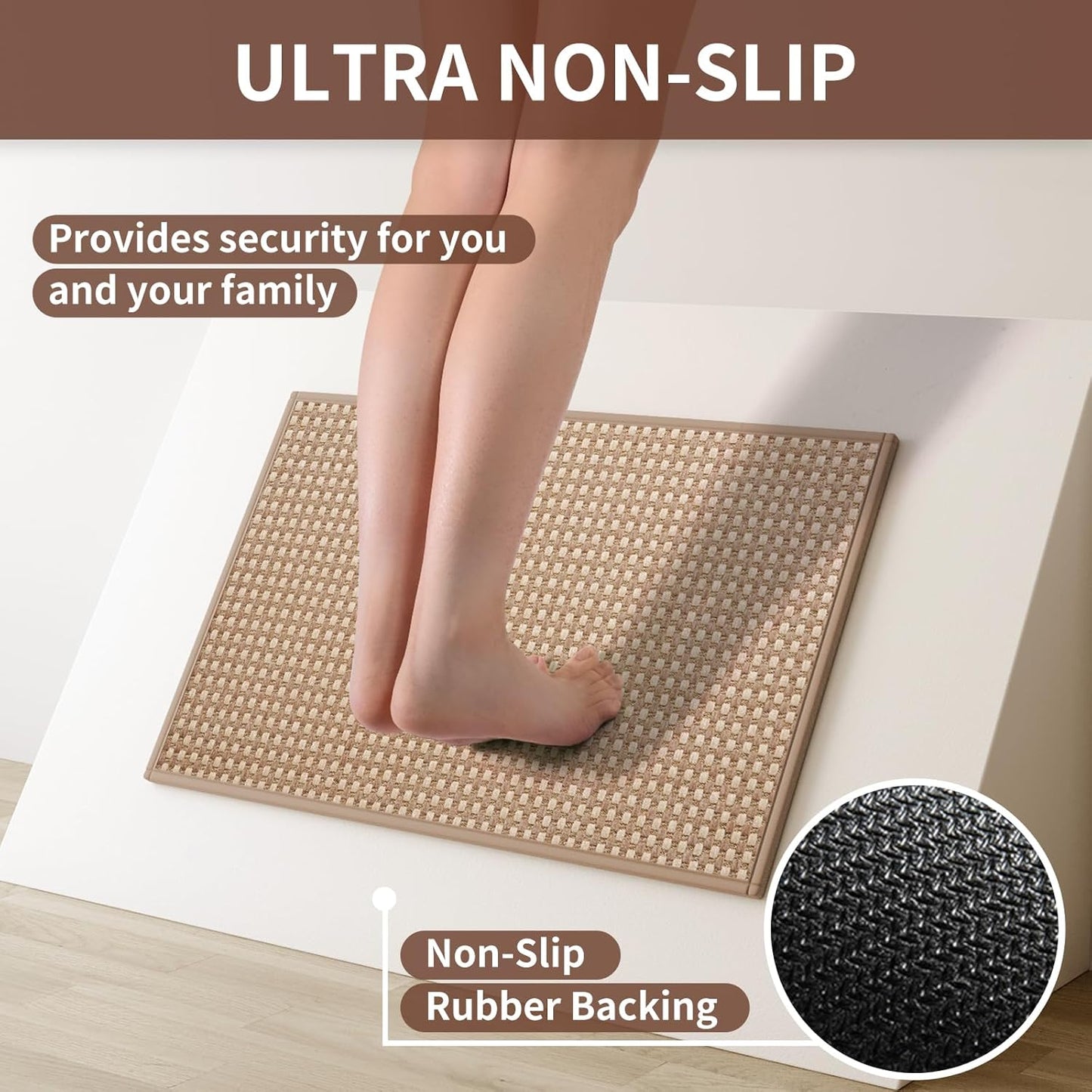 Large Kitchen Runner Rugs Long Kitchen Mat Non Slip Washable, Super Absorbent Soft Chenille Braided Kitchen Mats for Floor, Rubber Backing Kitchen Sink Standing Mat, Easy Clean, Brown 36"x71"