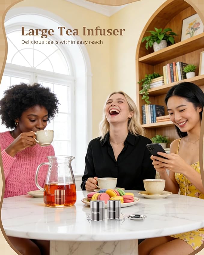 House Again 2 Pack Large Tea Infusers, Extra Fine Mesh Tea Strainers for Loose Tea, Updated Slim Threaded Lid & 304 Stainless Steel, Loose Leaf Tea Steeper for Brew Tea Spices & Seasonings