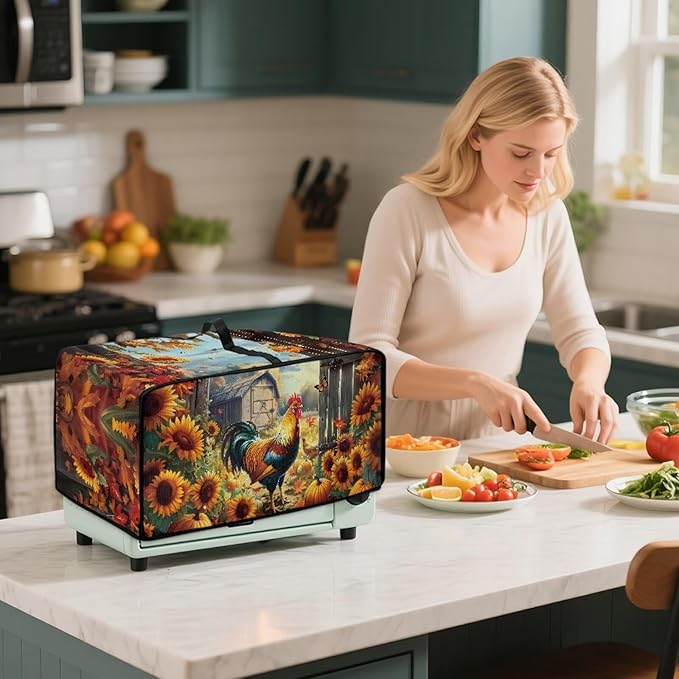 Toaster Oven Dust Cover Dustproof Smart Oven Air Fryer Microwave Cover with Pockets, Electric Appliance Protector Fall Home Decor, M, Chicken Rooster Sunflower Pumpkin Butterfly